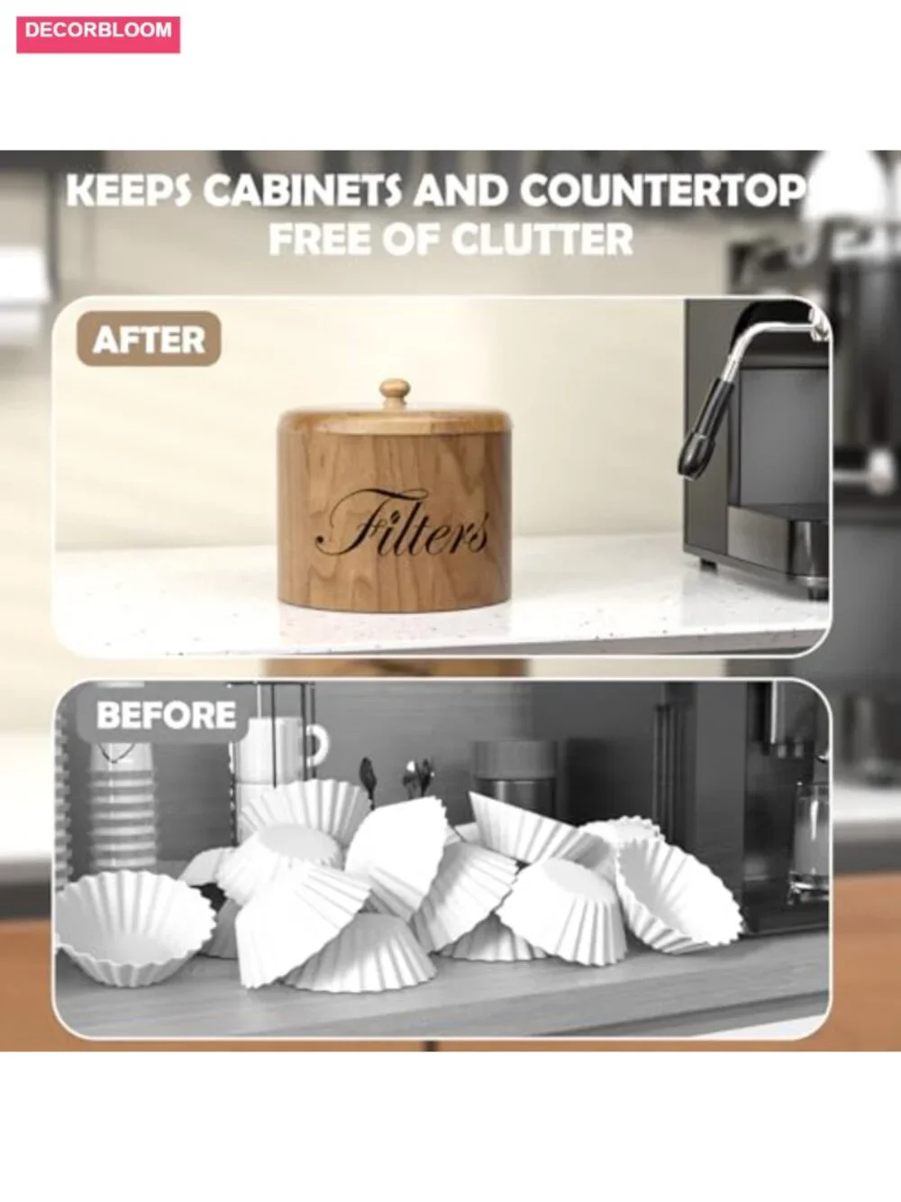 Wooden Coffee Filter Holder with Lid, Rustic Coffee Bar Storage Container,